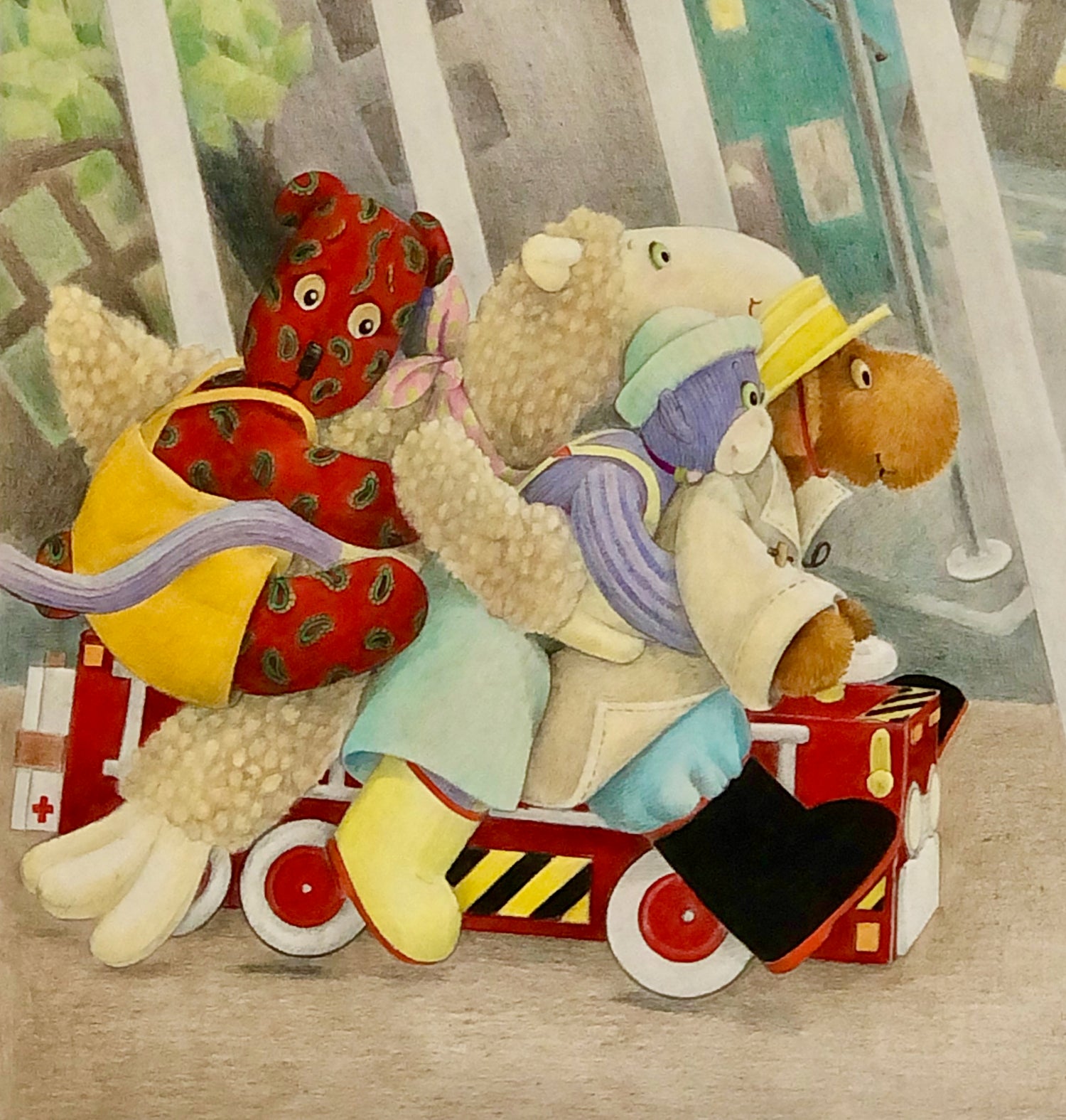 Elliot Moose, Book Art Print, Elliot on his Firetruck, by Andrea Beck