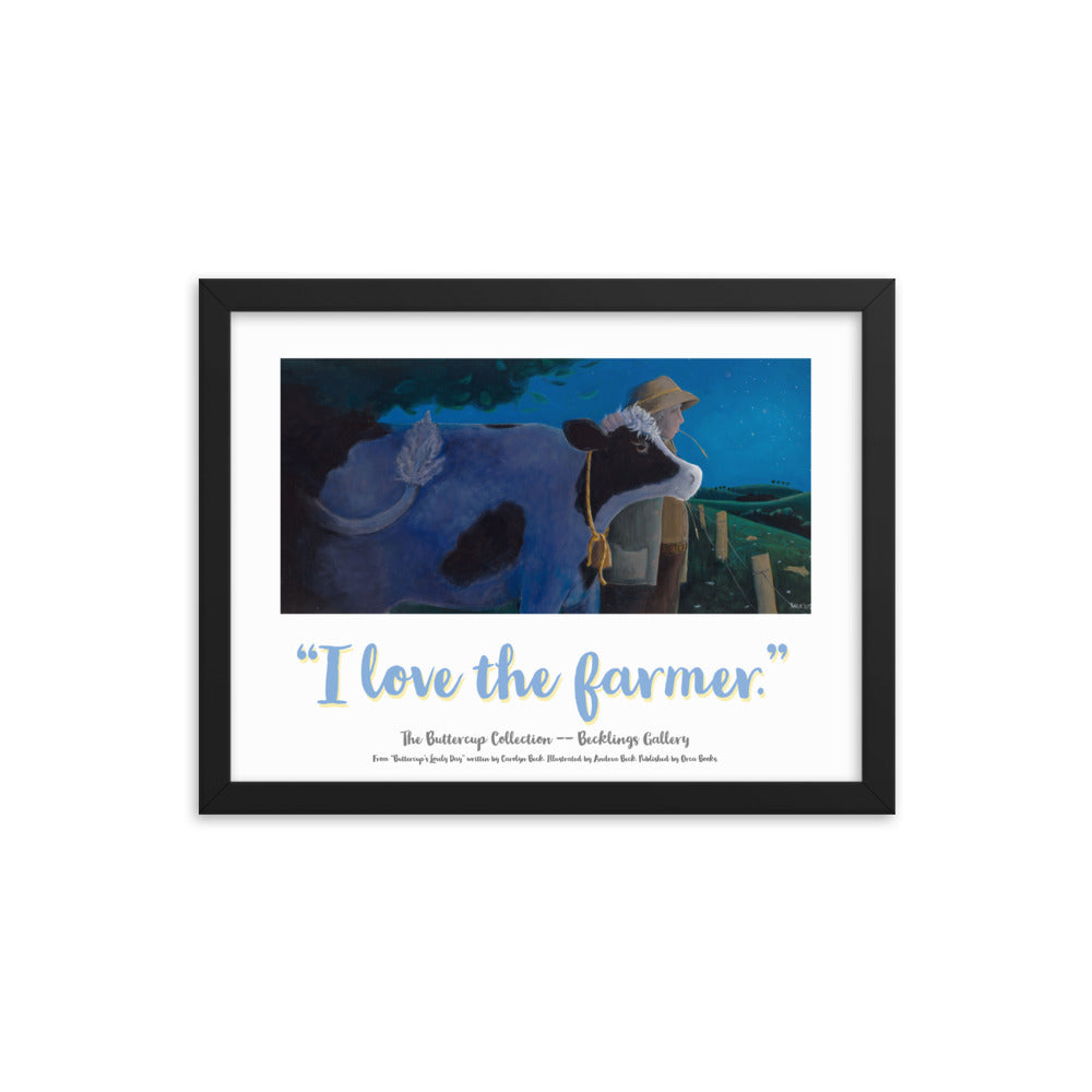 Mindfulness poster for children or adults featuring Buttercup a Loving Cow and her Farmer