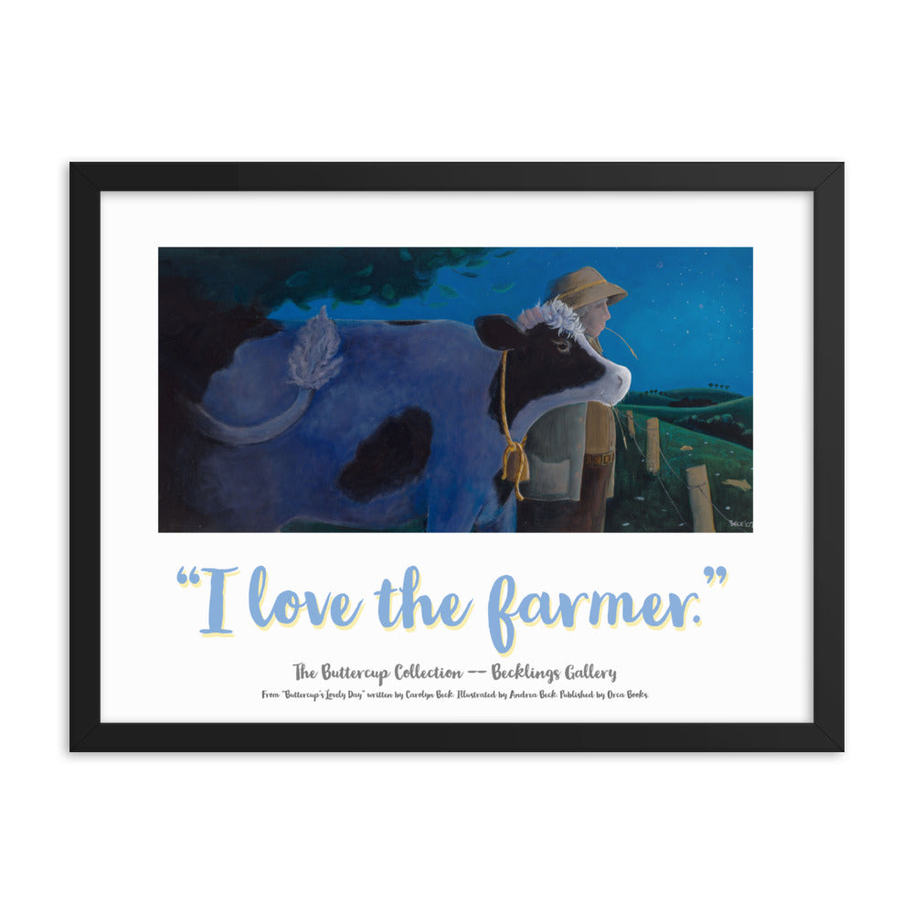 Mindfulness poster for children or adults featuring Buttercup a Loving Cow and her Farmer