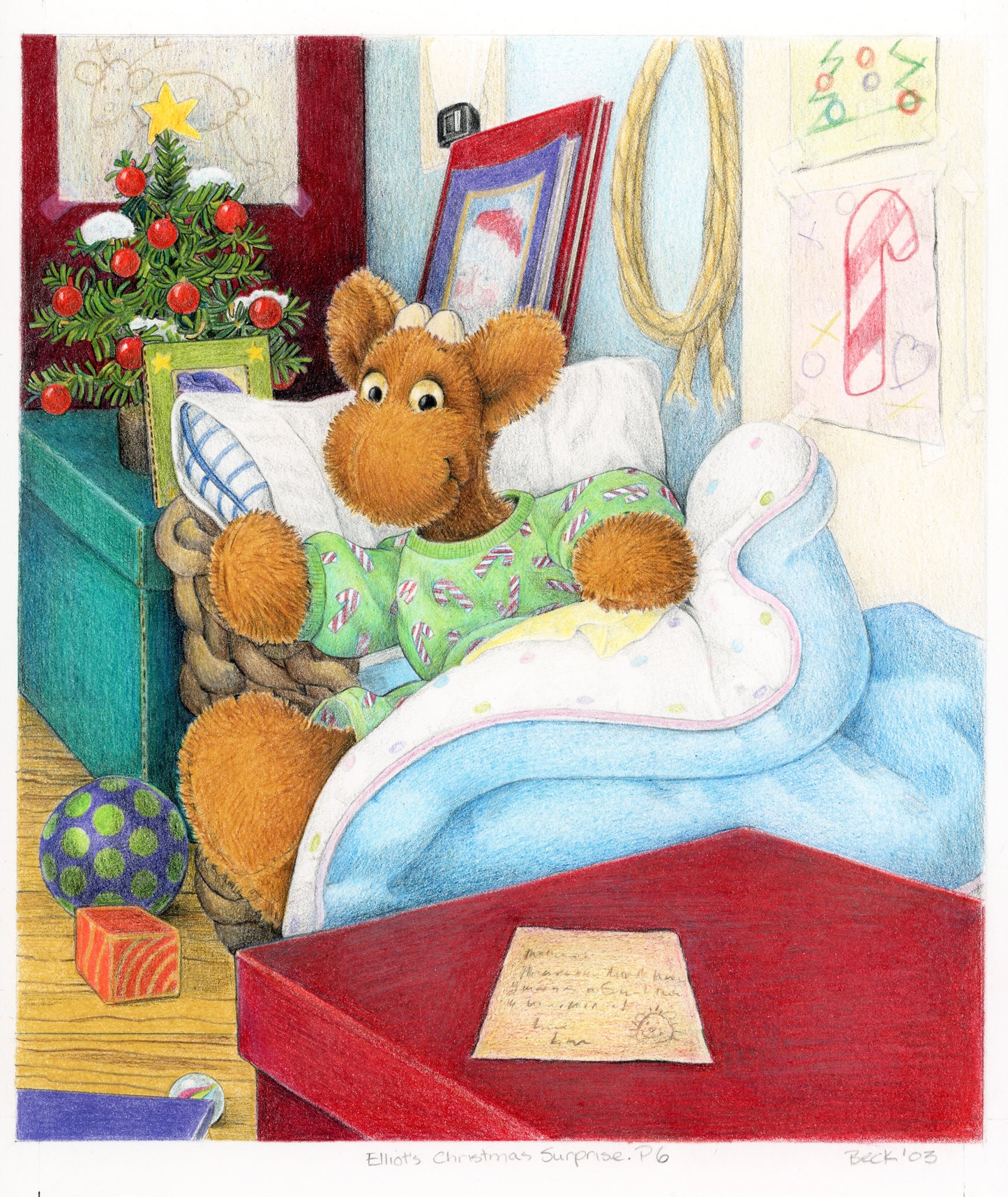 Original Art - Elliot Moose - Elliot's Christmas Surprise - "Santa Came Early! p6 9.5in X 8.5in