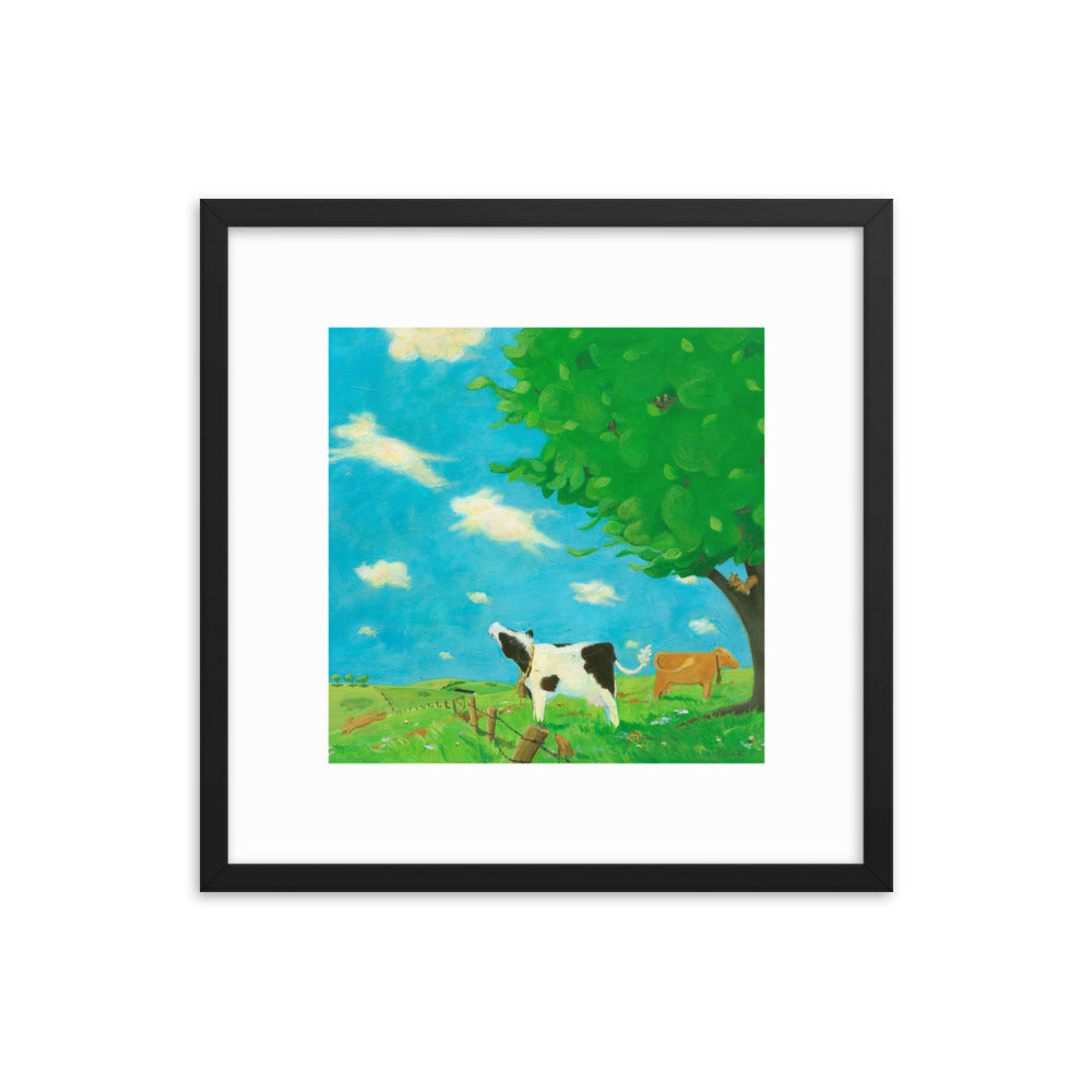 Buttercup the cow imagines animal shapes in the clouds. art by Andrea Beck