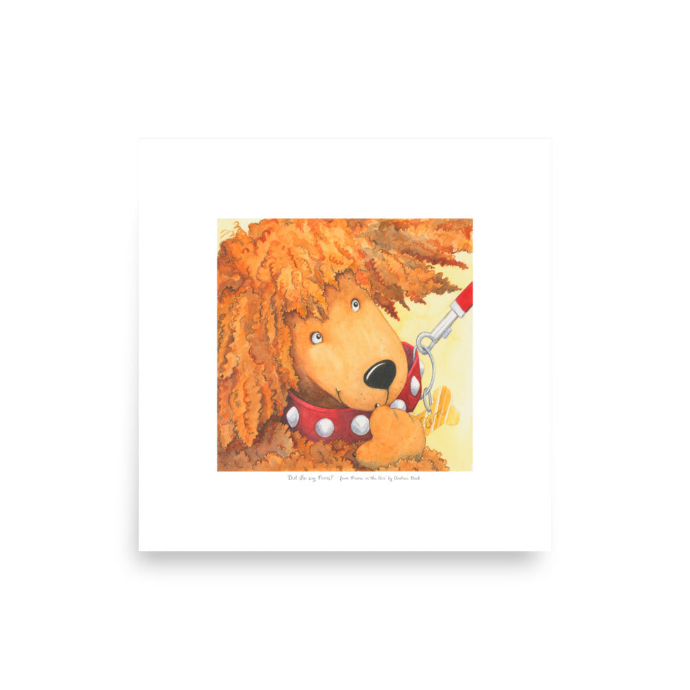  Impish Pierre dreams of Paris, poodle art print from the book Pierre in the Air. Perfect children's art print for the nursery or older child's room