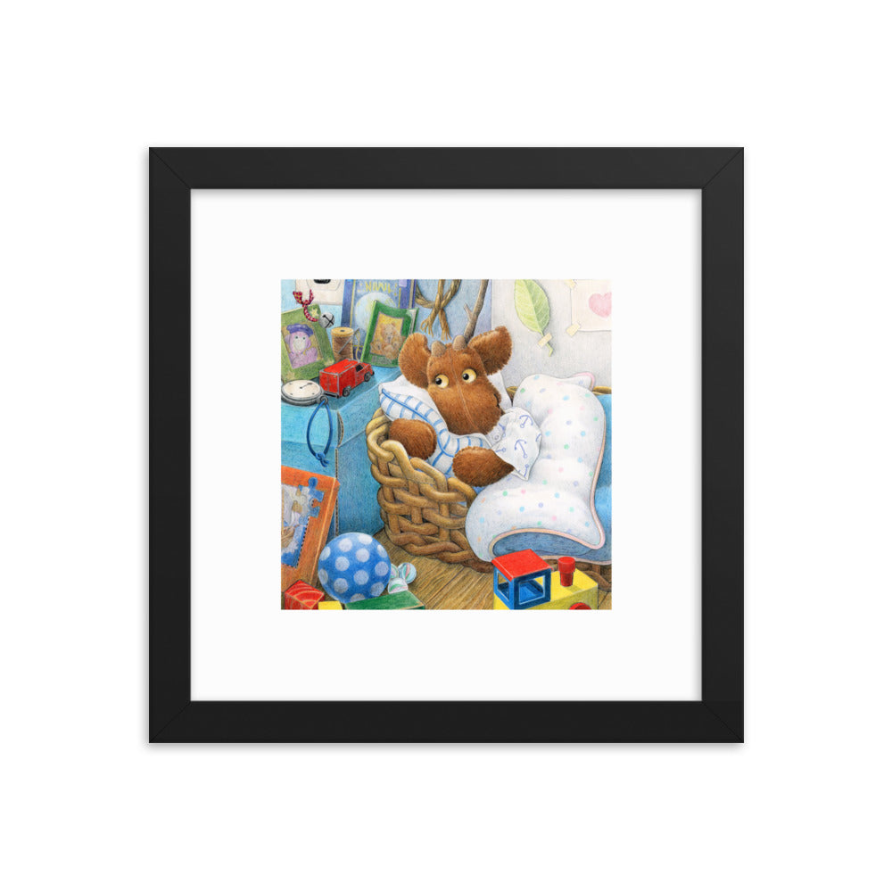 Bedtime for Elliot Moose. Happy nursery print.