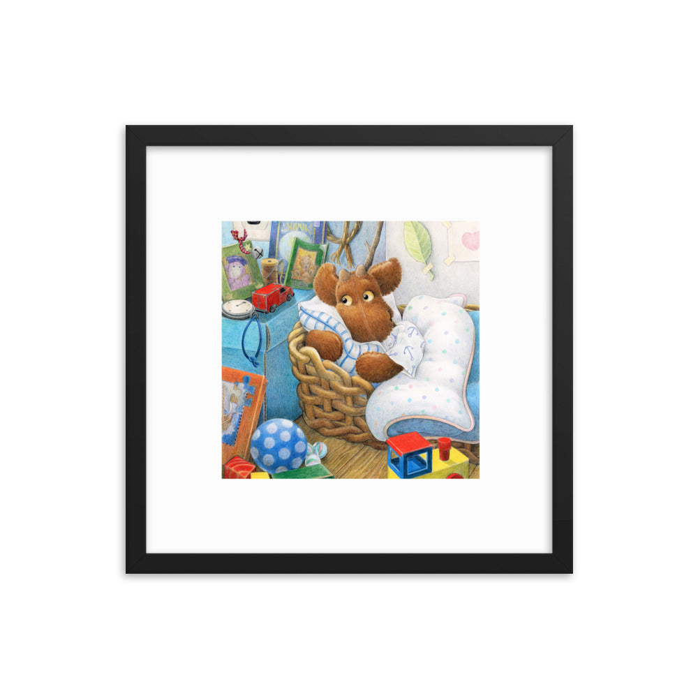 Sweet nursery Decor. Elliot Moose snuggles down at the end of his day.