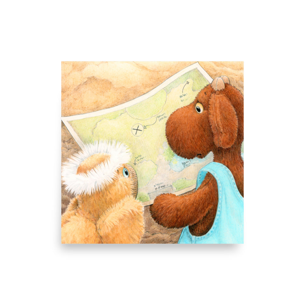 Elliot Moose shows his friend a map