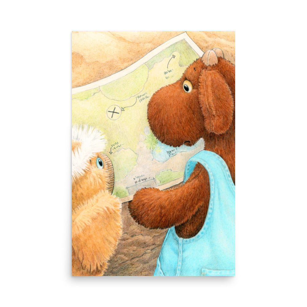 Nursery painting. Picture book art. Elliot Moose and friend Angel.